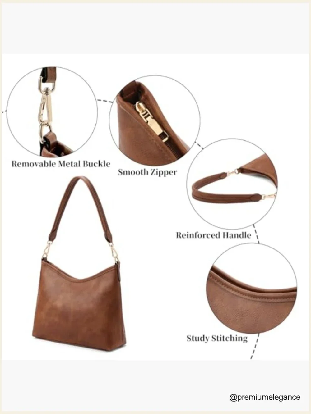 Vegan Leather Crescent Hobo Bag Cross Body Purse with Strap